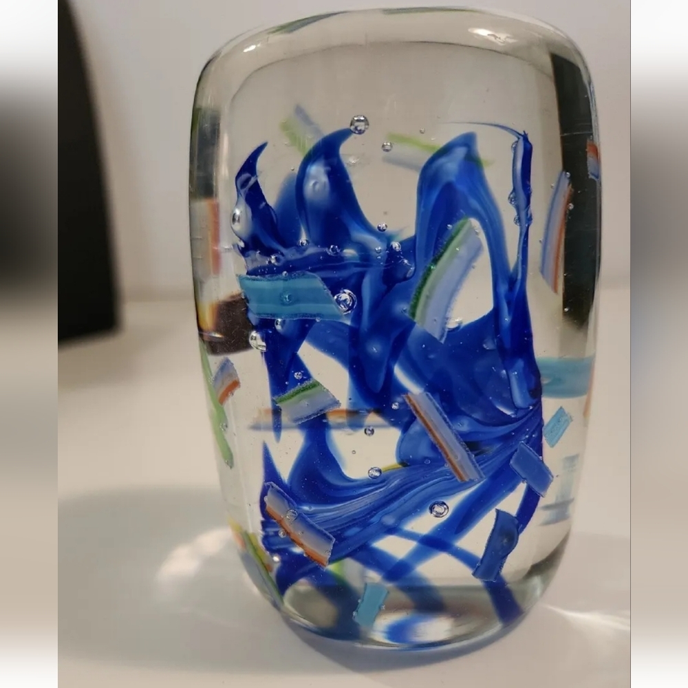 Murano Glass Paperweight Ribbon Fish Swirl Vintage
